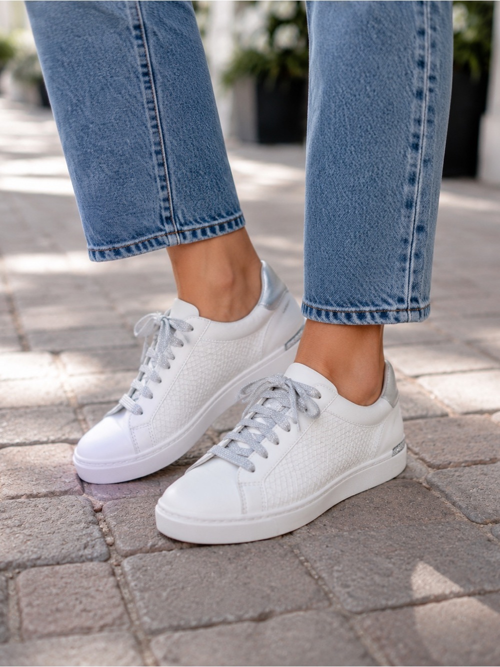 A New Day Maddison White Silver Sneakers Size 8